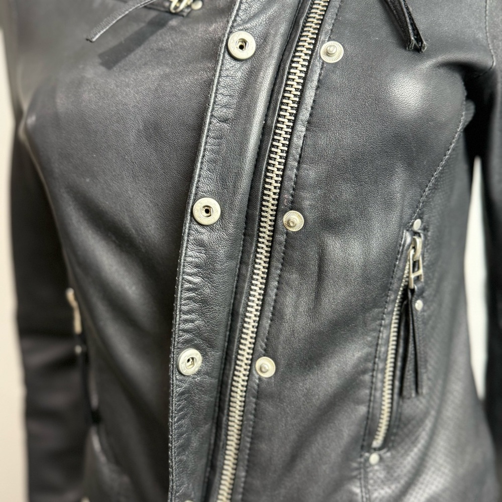 Vintage IRO Lambskin Leather Moto Jacket Fitted Size 0 - Picture 7 of 11